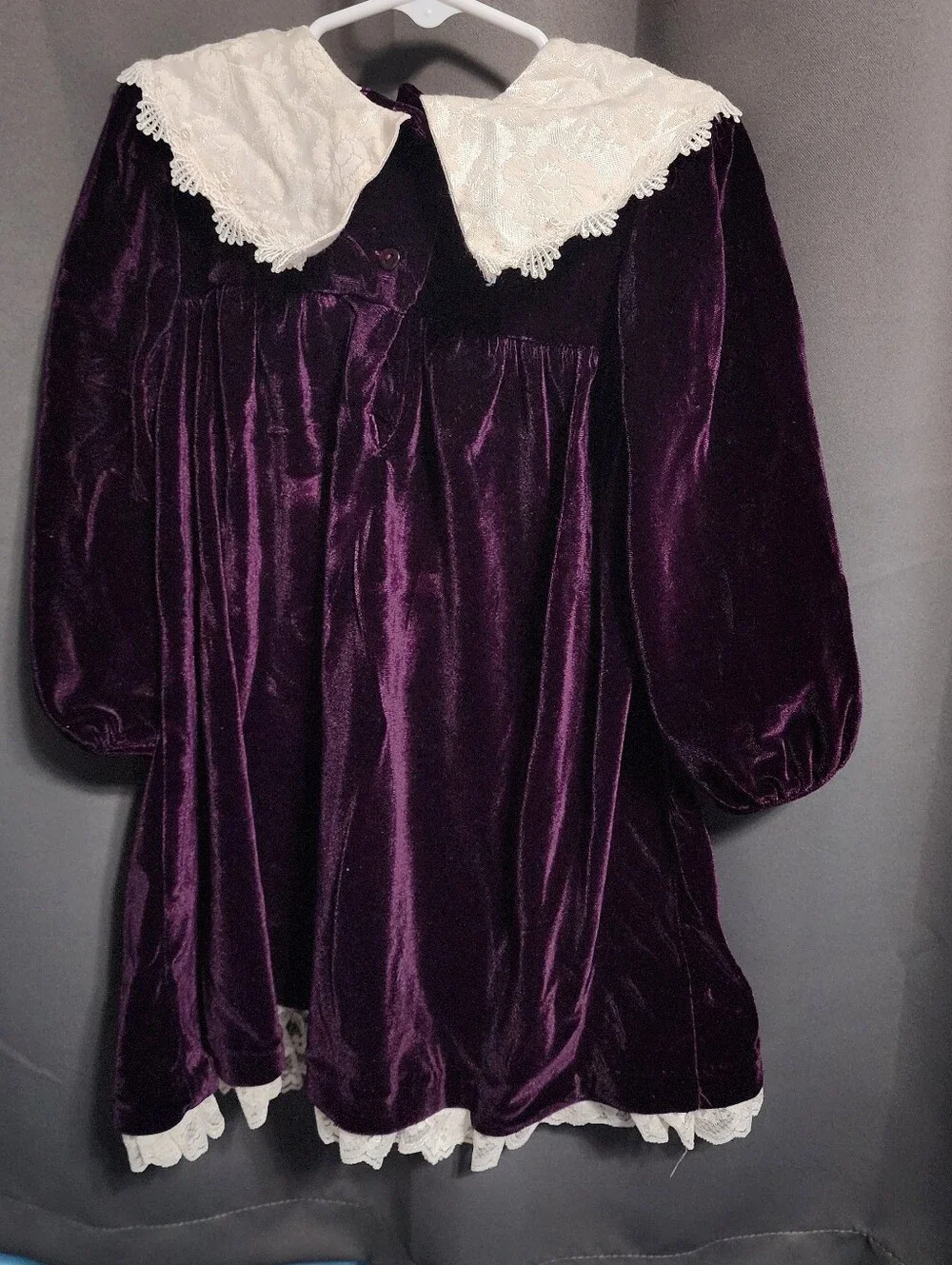 VTG Chantilly Place Purple Velvet Holiday Dress 4T Lace Victorian Coquette